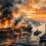 Strait of Hormuz tankers on fire after mine strikes