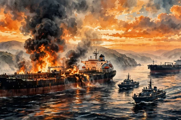 Strait of Hormuz tankers on fire after mine strikes