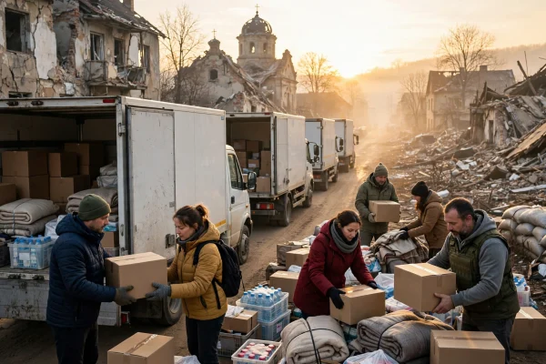 Oleshky ceasefire aid convoy in occupied city