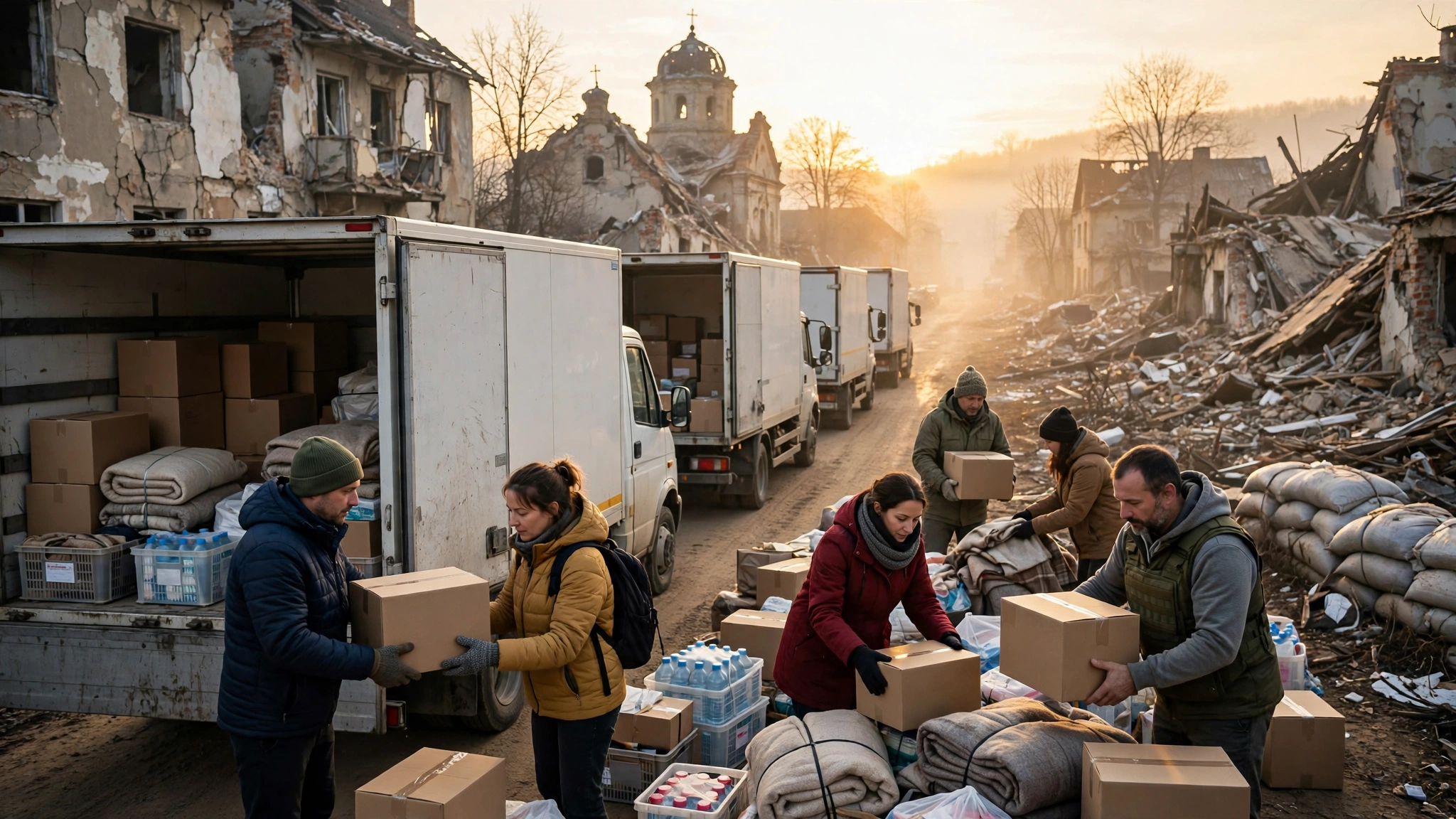 Oleshky ceasefire aid convoy in occupied city