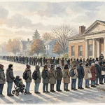 US midterm early voting voters queue outside polling place