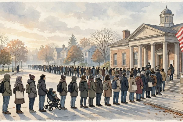 US midterm early voting voters queue outside polling place