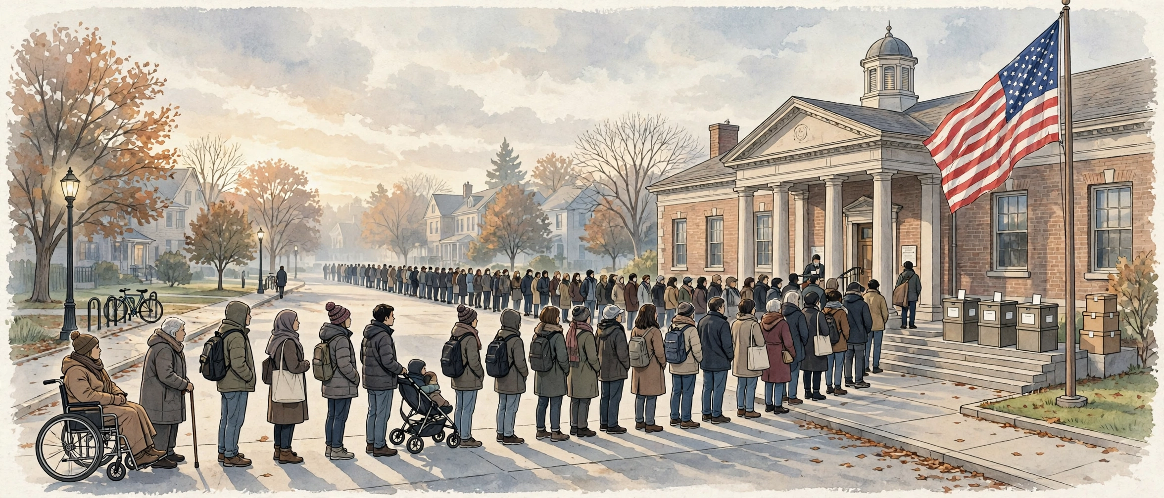 US midterm early voting voters queue outside polling place